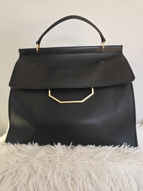 Louise et Cie Black Top-Handle Satchel with Gold Hardware